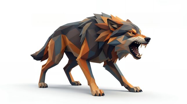 Aggressive Geometric Wolf, Low Poly Style