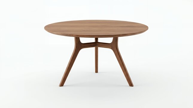 Modern Walnut Round Dining Table Isolated