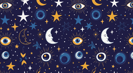 Fototapeta premium whimsical celestial pattern with stars moons eyes