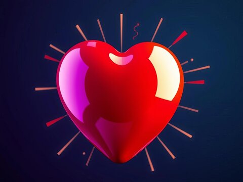 Glossy, dynamic heart shape in bold, fun colors, exuding excitement ,  spirited,  bold