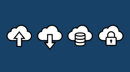 Obraz premium Cloud computing icon set for upload download storage and security