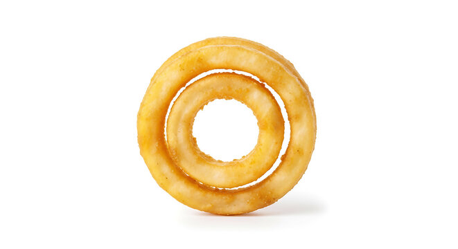 Golden fried onion ring shaped like a donut with hole