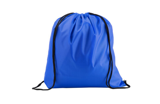 Premium Quality Blue Cinch Sack Cloth Bag with Black Drawstrings Isolated
