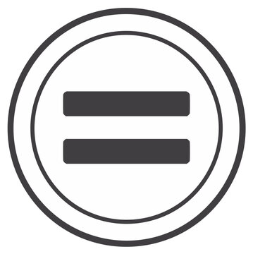 Symbol of equality, shown as two parallel lines inside a circle, graphic illustration.
