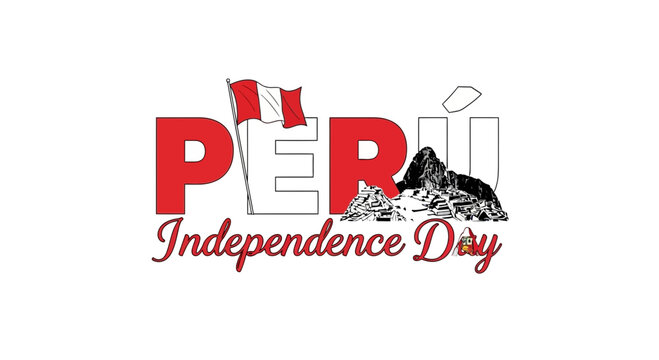Peru Independence Day Celebration with Flag and Mountain Graphics