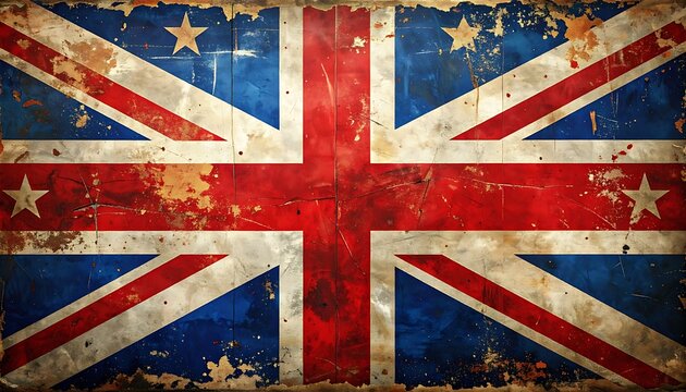 A weathered Union Jack flag with faded colors