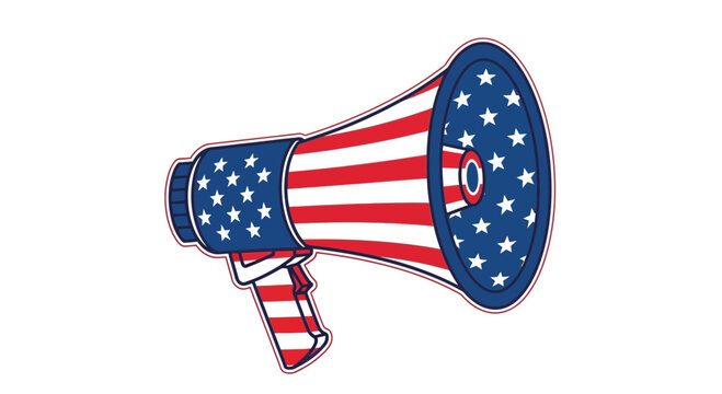 USA Flag Megaphone: American Announcement and Loudspeaker Symbol
