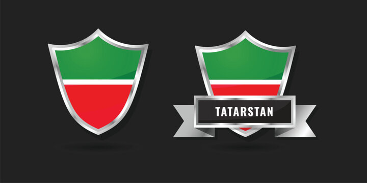 Glossy silver shield icons featuring the flag of the Republic of Tatarstan. Premium vector design for Tatar identity, traditions, and regional symbols within the Russian Federation.