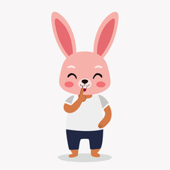 Obraz premium Cute Pink Rabbit Character Asking for Silence