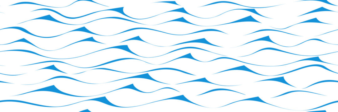 Seamless pattern, wavy lines, sea waves stylization, vector print, isolated on white background