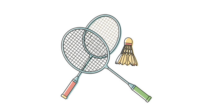 Badminton rackets and shuttlecock equipment.