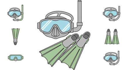 Scuba diving equipment illustration set. © Gagah