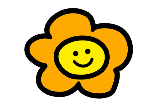 Cute orange cartoon flower with happy smiling face