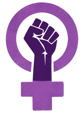 Feminist symbol with raised fist, purple, transparent background