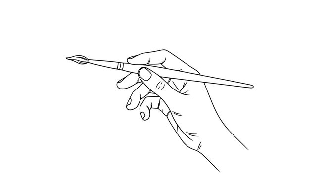 Artist Hand Holding Paintbrush Sketch Style