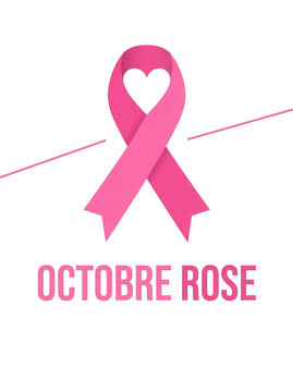 Pink ribbon with heart symbol, Octobre Rose, breast cancer awareness, transparent background