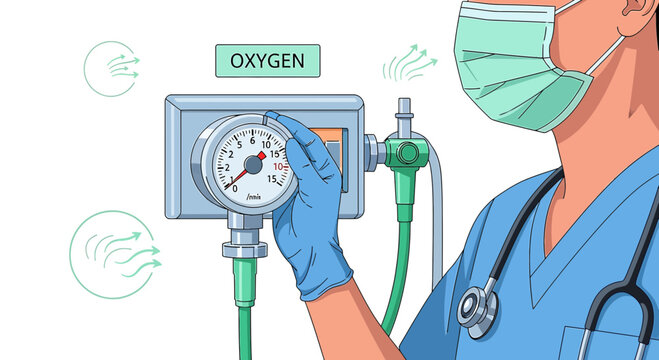 Doctor Adjusts Oxygen Flow Meter for Patient in Medical Setting
