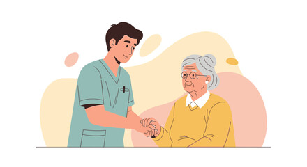 Obraz premium Caring nurse helps elderly woman, symbol of home care and medical support