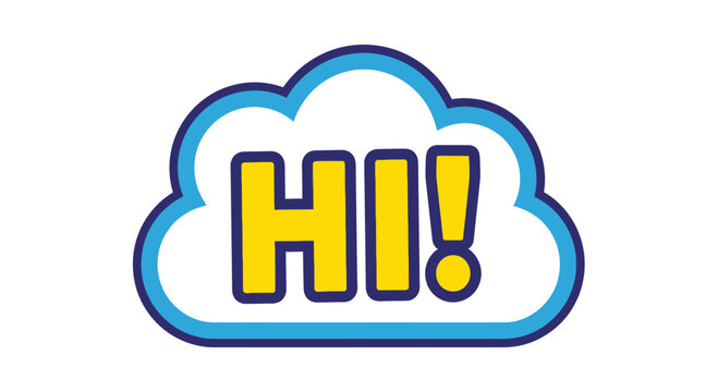 Cloud Speech Bubble with "HI!" Text, Greeting, Communication, Simple Graphic