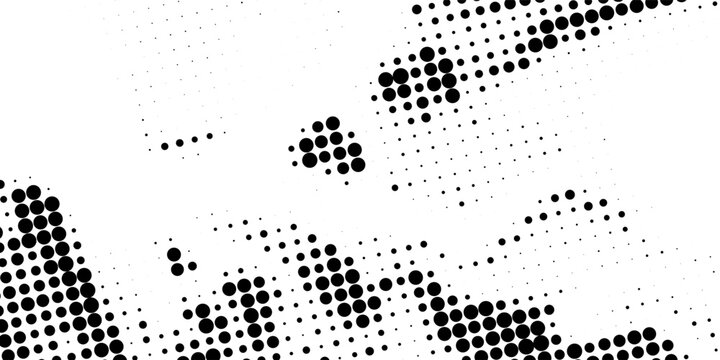 Black polka dots seamless pattern on white background. Halftone minimalist abstract wall in diagonal lines.