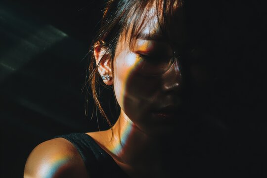 影に光の効果を持つ若い女性の肖像画