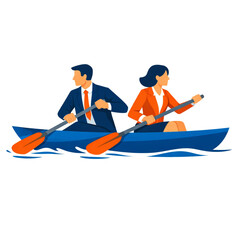Business couple rowing boat together, teamwork concept © Vactor.com
