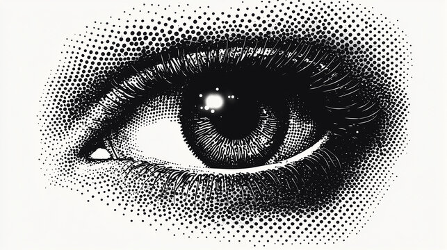 Halftone human eye on white background