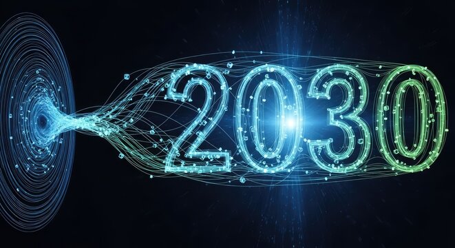 Blue Glowing 2030 Number Futuristic Technology Background on Dark