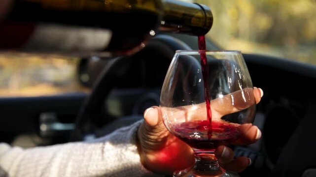  The girl at the wheel is drinking alcohol. Traffic safety threat