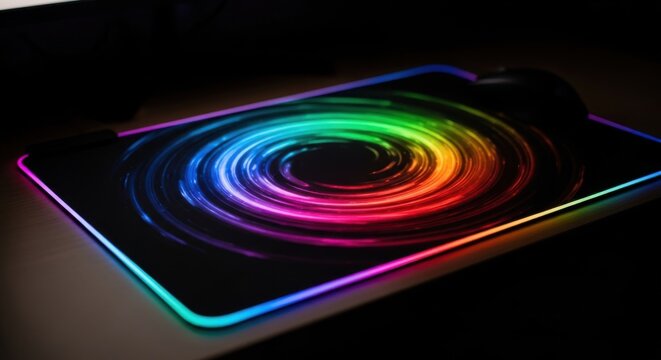 Gleaming RGB illuminated mousepad with a dynamic swirling light effect