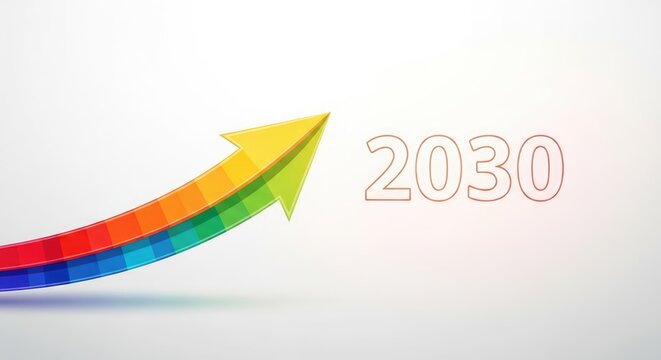 colorful arow pointing to 2030 year, grow concept in business