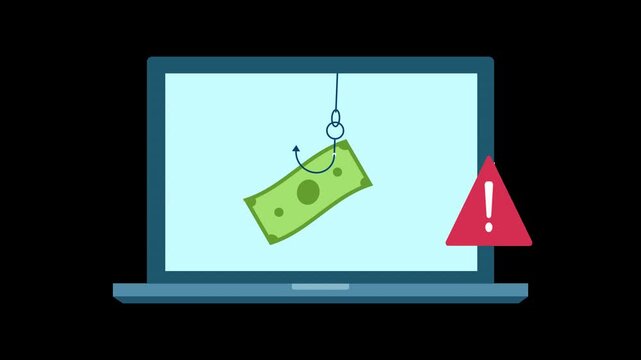 online scam phishing money fraud cyber attack financial warning alpha channel animation