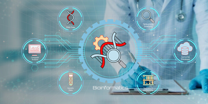 Bioinformatics professional analyzing genetic data with advanced computational tools and sequence alignment techniques
