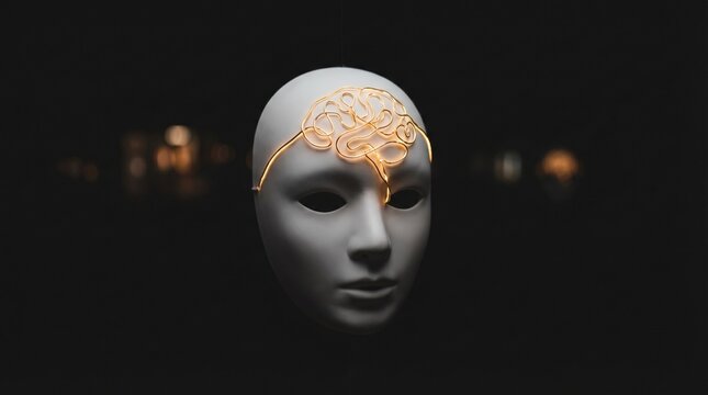 White porcelain face mask with golden thread