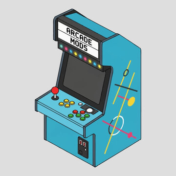 Retro arcade machine with colorful buttons.