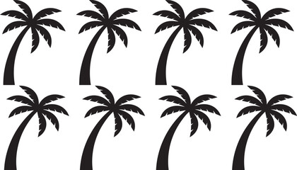 Fototapeta premium Palm tree silhouettes tropical plants set isolated black vector summer beach nature illustration collection