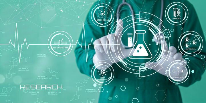 Medical professional conducting advanced scientific research with futuristic technology and biological regeneration concepts