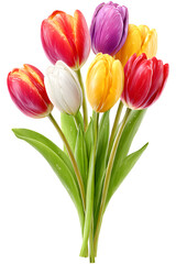 Fototapeta premium Colorful tulip bouquet isolated on transparent background.