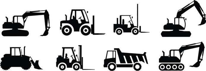 Black silhouettes of construction vehicles and forklifts © MDRAJU