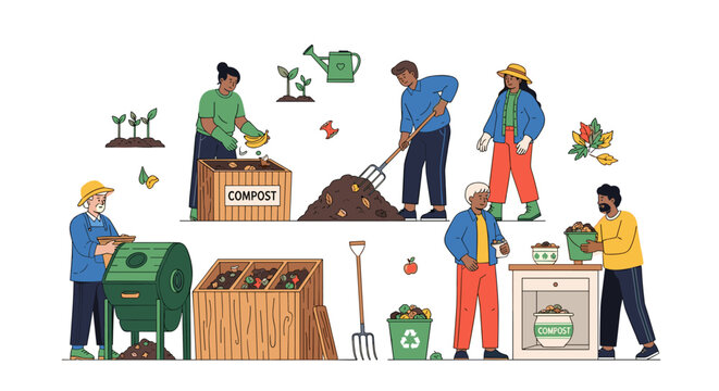 Group of People Engaging in Environmental Cleanup and Recycling.