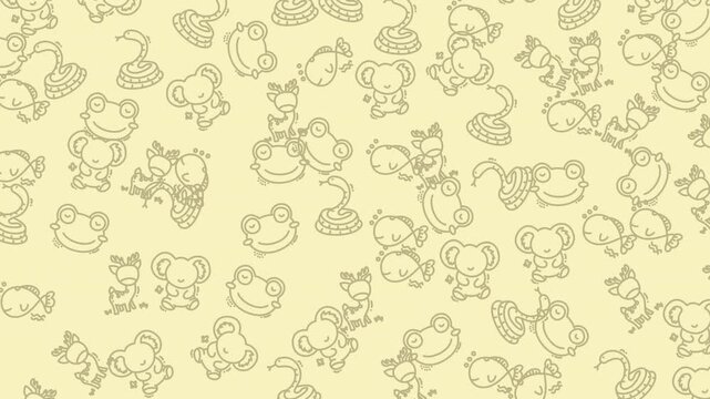 Playful hand-drawn animal doodles featuring koalas, frogs, and deer on a soft cream background, perfect for kids' content and cute creative video backgrounds