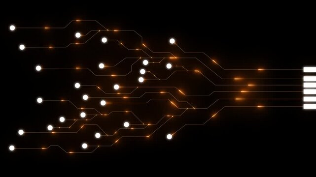 4k 3d Circuit Board with neon line moving electrons Data Flow Loop Background Animation. Artificial Intelligence. Visualization Machine Learning.4k animation video.