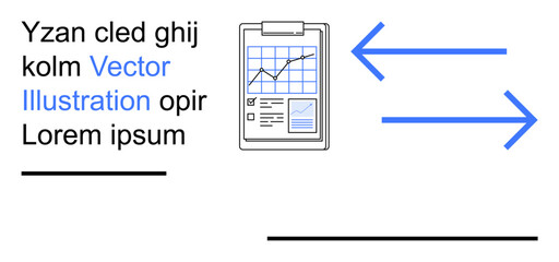 Data analysis, workflow planning, business strategy, process management, information flow, strategic growth. A clipboard with a chart and arrows indicating movement. Data analysis and workflow © robu_s