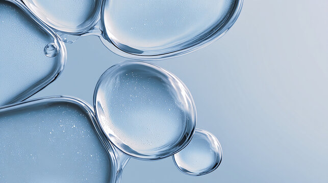 Translucent liquid serum bubbles macro shot ultra high-end cosmetic skincare beauty abstract blue grey background concept