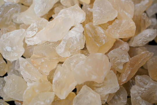 Closeup of Gond Katira, Edible gum. Raw whole dry organic Tragacanth gum or Gond katira, This is very healthy Indian Ayurvedic food.