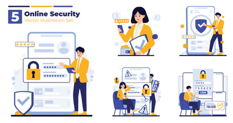 Cyber security safety online data protection  Set of flat design vector illustration concepts for online security and data protection. © donimon