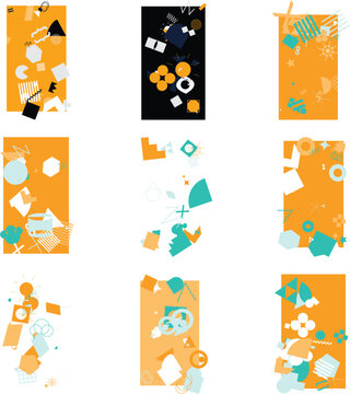 Abstract geometric background set with gingham and striped patterns