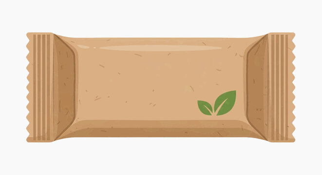 Illustration of a wrapped snack bar with green leaf on packaging