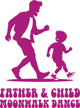 Silhouette of father and child running together in a moonwalk dance pose