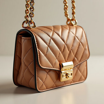 Stylish quilted leather handbag with gold chain and secure clasp.